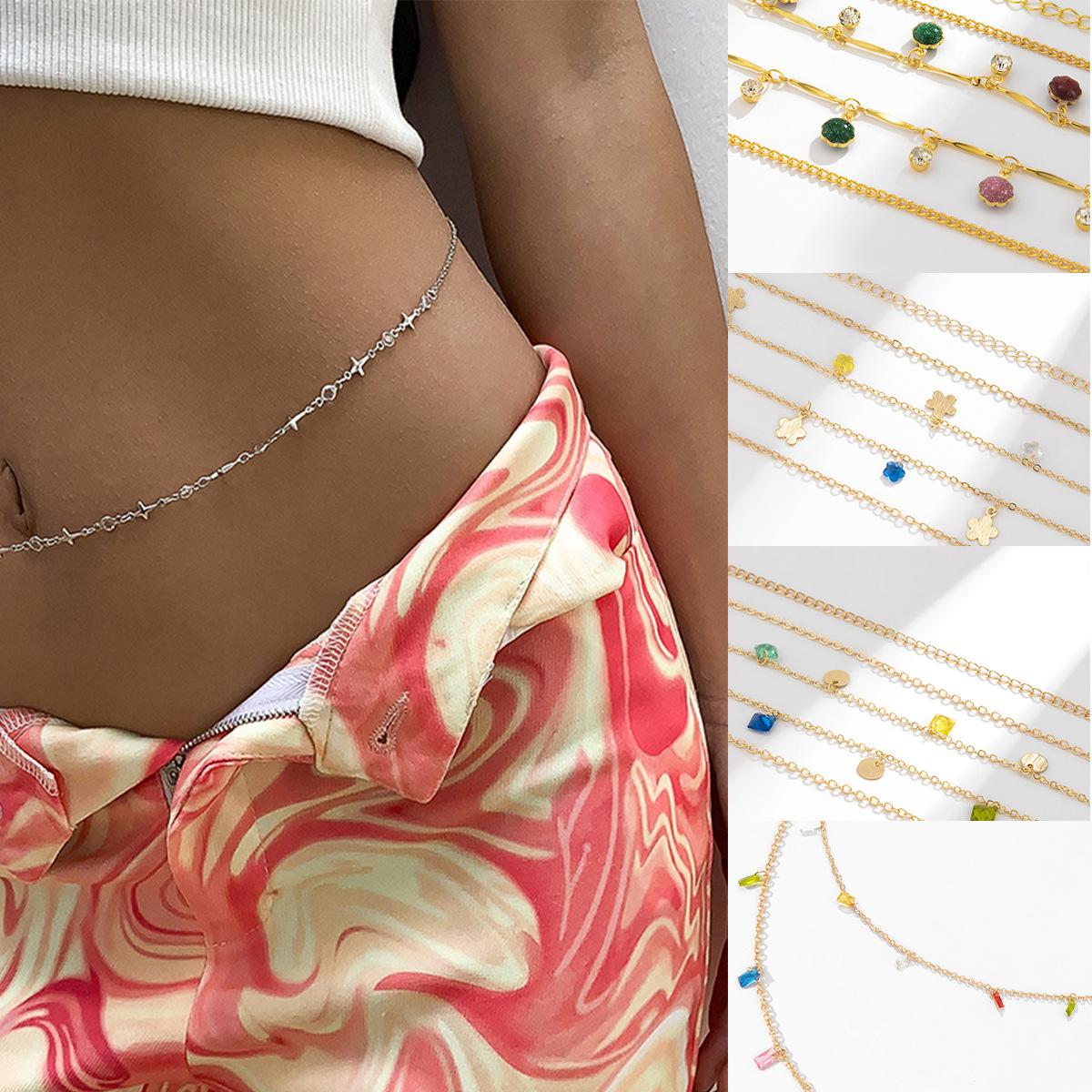 

Cross Star Fringe Waist Chain Female, Simple Geometric Rhinestone Color Body Chain