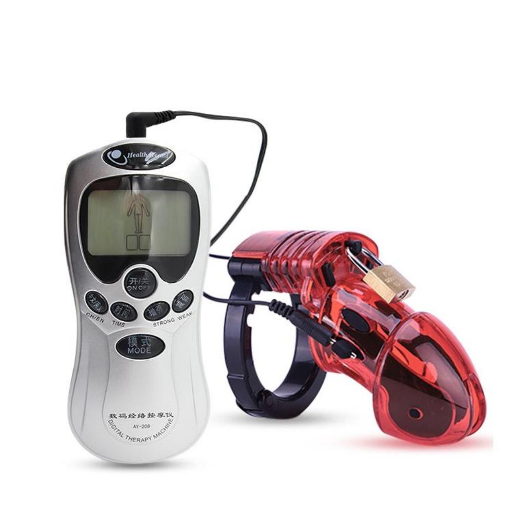 Electro Shock CB6000 Male Chastity Cage Ball Stretcher,Electric Shock Cock Cage Penis Ring, Timer Lock Chastity Belt Sex Toy