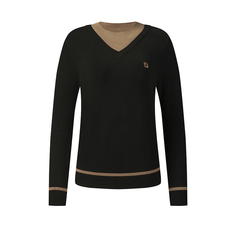 FILA Golf Series Fashion Simple Personality Casual Sports Pullover Long Sleeve Knitted Sweater Women sweater Deep-Black A11W545412FBK