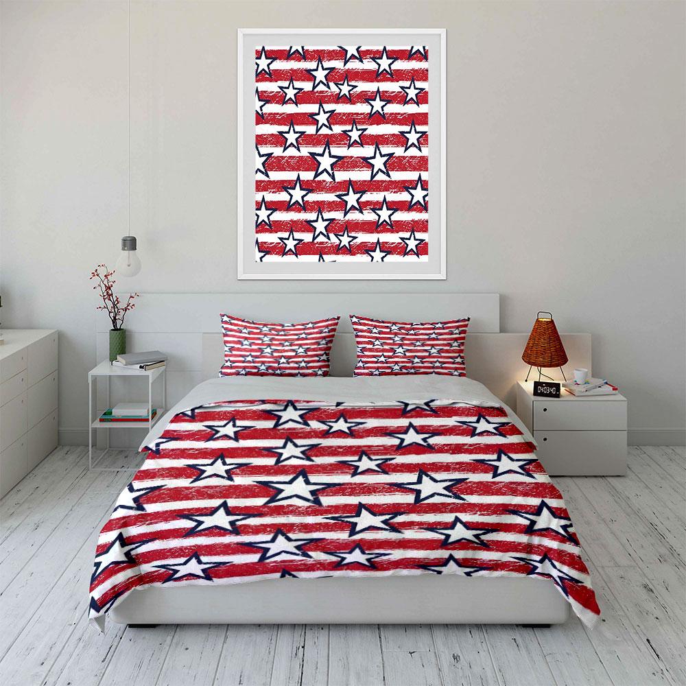 Patriotic Stars Stripes Three-Piece Set  Kid'S And Adults' Bedroom Decor, Exquisite Three-Piece Bedding Set Gift
