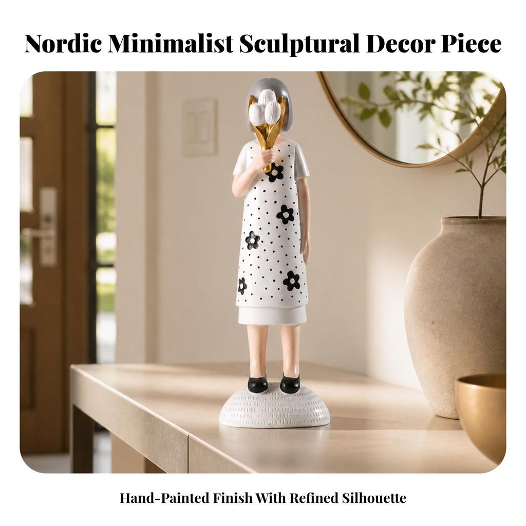 Girl Figurine with Hat Tabletop Desktop Ornament Resin for Home Decor