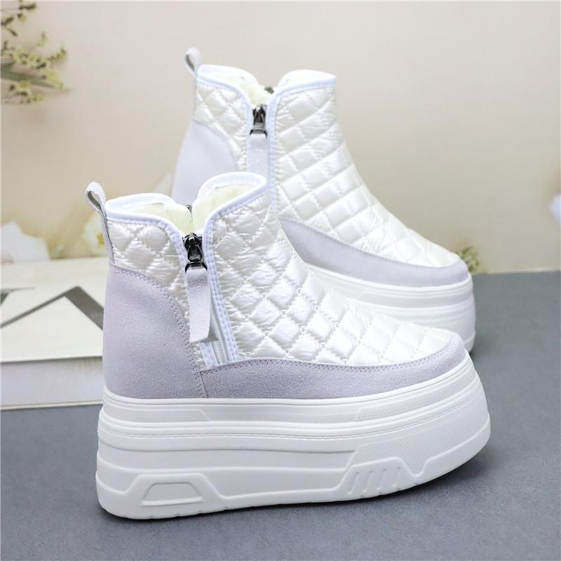 Fashion Small Tall with 12cm Height Increase Female Side Zipper with Muffin Thick Sole Casual Suede Ankle Boots Platform Sneakers