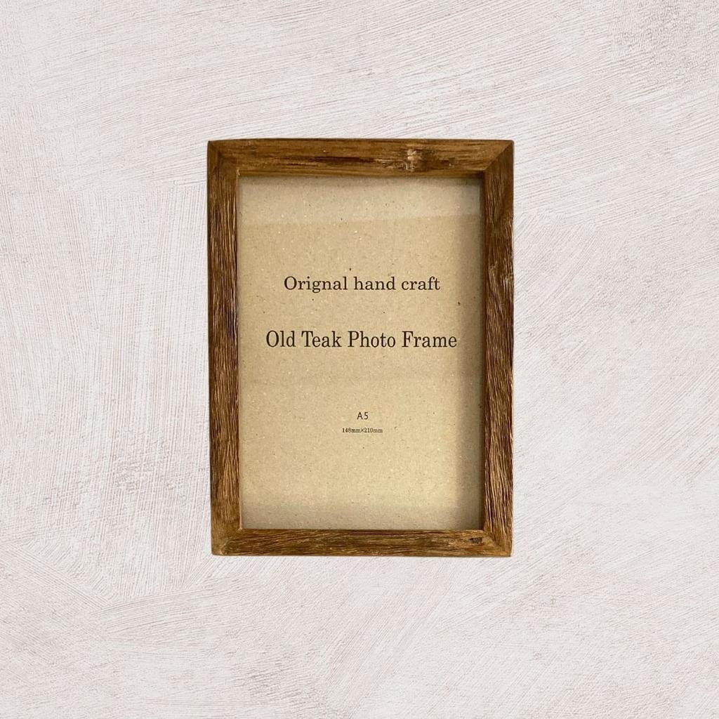 H A5 Fotorahmen Breite 17 x Höhe 23cm Antikholz Natur A5 Größe Holzbilderrahmen Fotoständer Wandmontage Tischaufsteller aus antikem Holz mit Löchern