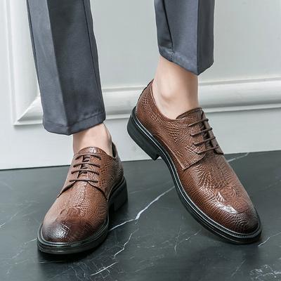 Crocodile Patterned Men's Leather Shoes Luxury British Fashion Style Gentlemen's Elegant Shoes for Party Outdoor Activities