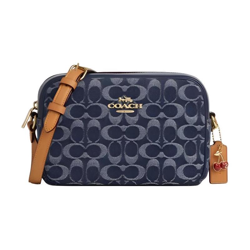 

COACH 22 brand front classic print denim shoulder bag small size women s blue синій