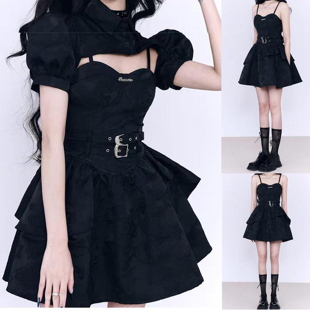 AOTYP Gothic Black Sleeveless Mini Dress for Idol Perfect for and Christmas Perfect for Mori Girl Perfect for a Size Cosplay, Events, Parties, Gifts.
