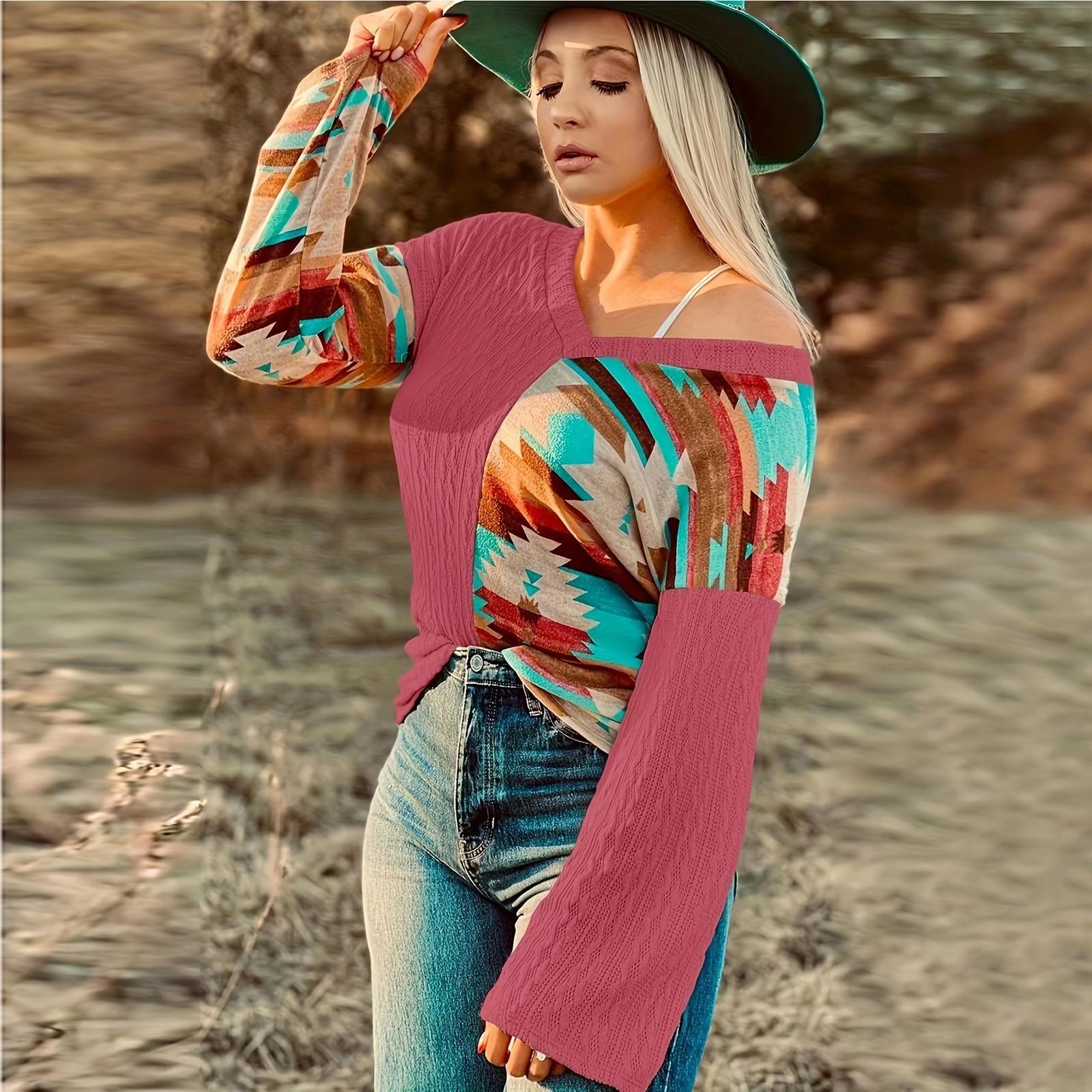 

Женская повседневная мода с графическим принтом, винтажный повседневный принт, длинный рукав, V-образный вырез, пуловер, топ, блузка XL красный