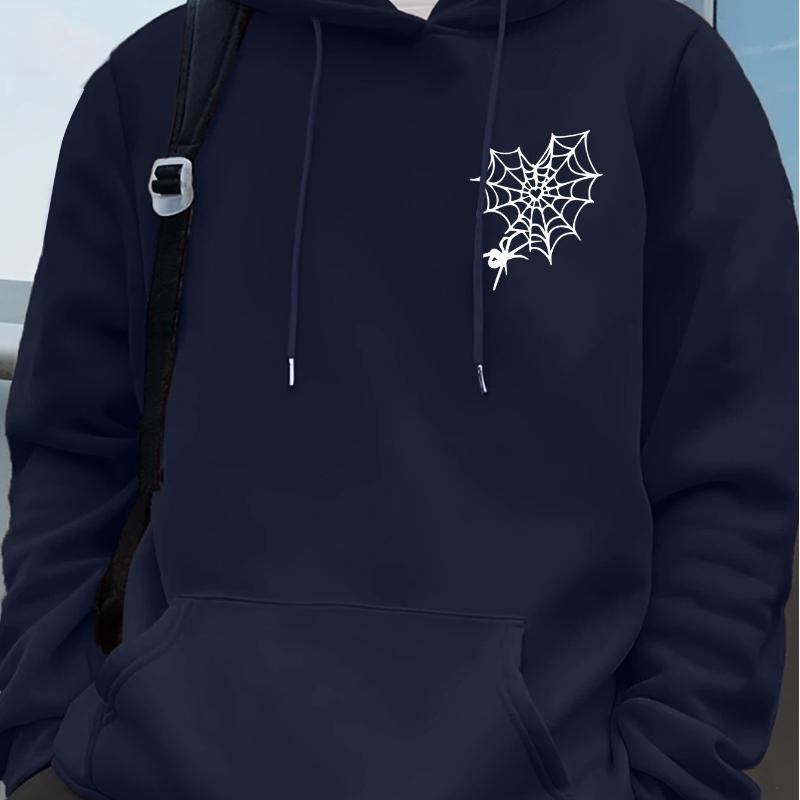 Men's Valentine's Day Spider Web and Heart Printed Hoodie - Casual Hoodie with Web Pattern, Spring and Autumn Sweater,
