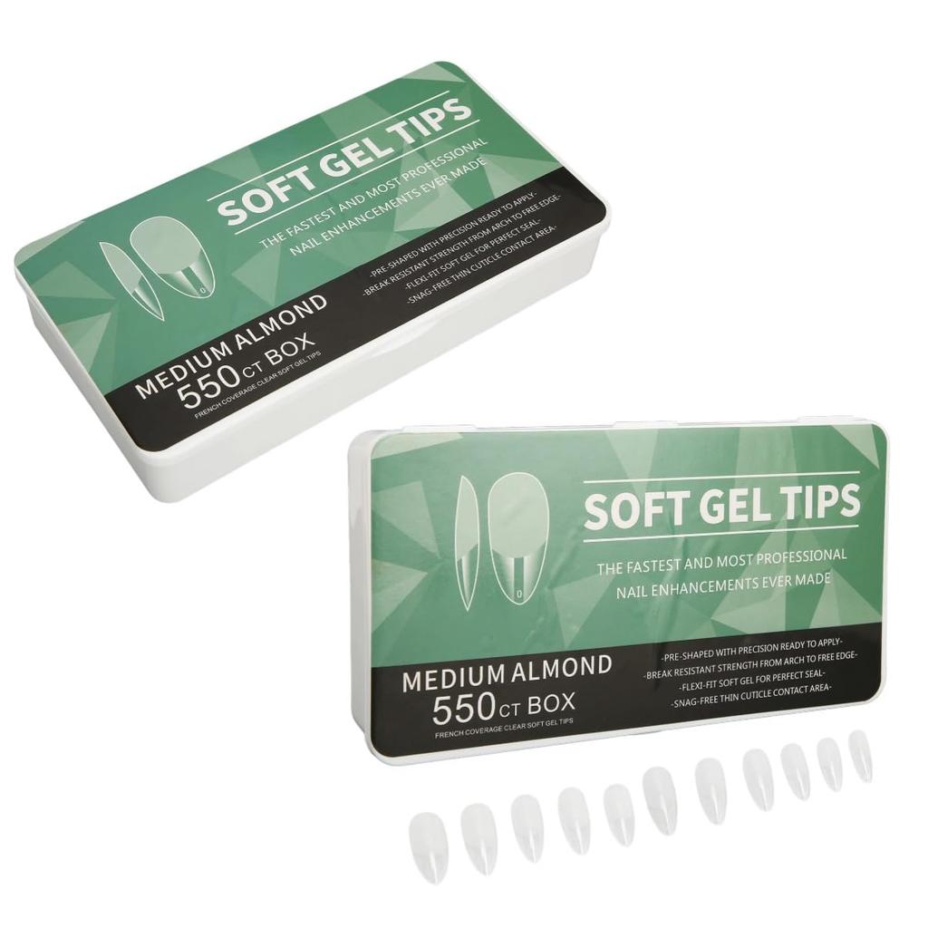 2 Box Nail Tips, Ultra Thin False Nails Long Clear Fake Nails Half Frosted Coffin Nail Tips with Clear Box for Nail Salons (Almond)