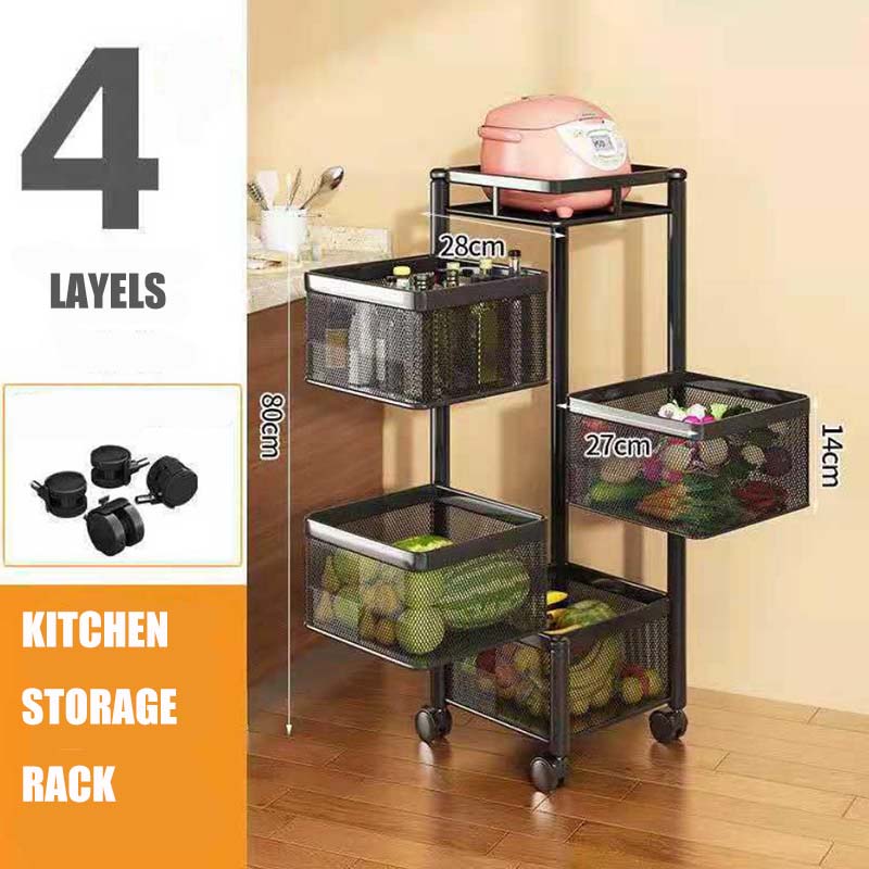 Küchen-Gemüseregal, mehrschichtig, bodenstehend, quadratisch, drehbar, Lebensmittelaufbewahrung, Regal, Korb, Obst, Abfluss, Spüle mit Rad, Küche, Badezimmer, Organizer