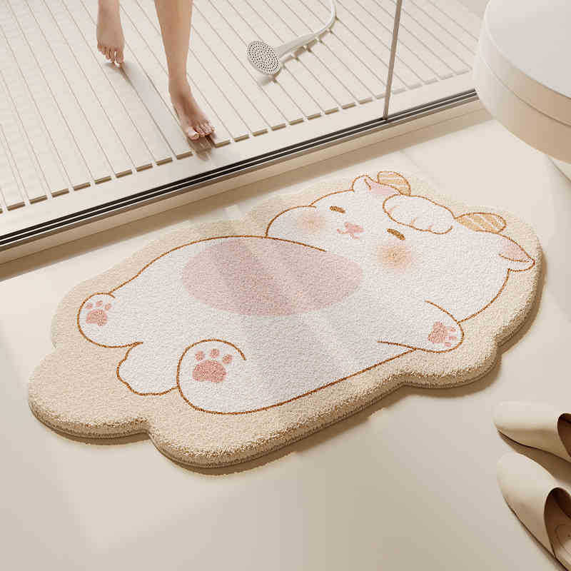 Cartoon Animal Bathroom Floor Mat, Shower Room, Non-Slip And Easy To Take Care Of, Imitation Cashmere Foot Mat, Household Dirt-Resistant And