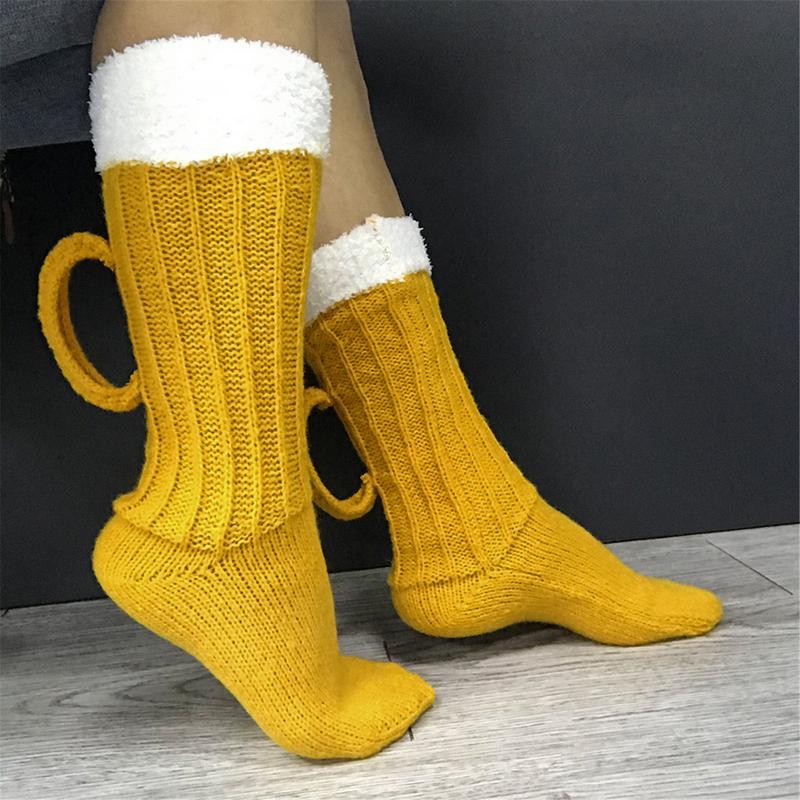 Women Men Beer Mug Socks Indoor Outdoor Funny Knitted Beer Socks With Handcrafted Handle 3D Novelty Gift For Christmas Party