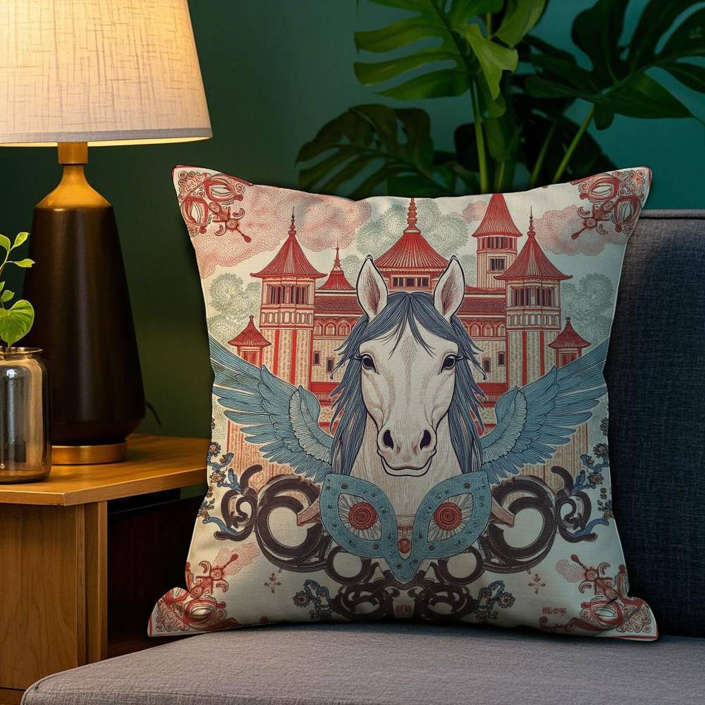 Home Decor Exotic Horse & Palace Pattern Pillow Covers Pattern Cushion Cover Suitable for Sofa Bedroom Car Pillow Cover