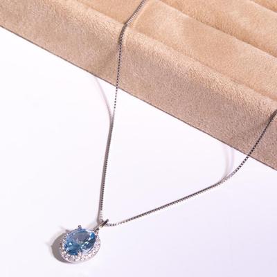 10*8mm Sky Blue Zirkonia Oval Anhänger 45CM 925 Splitter Frau Mode Schmuck Halsketten