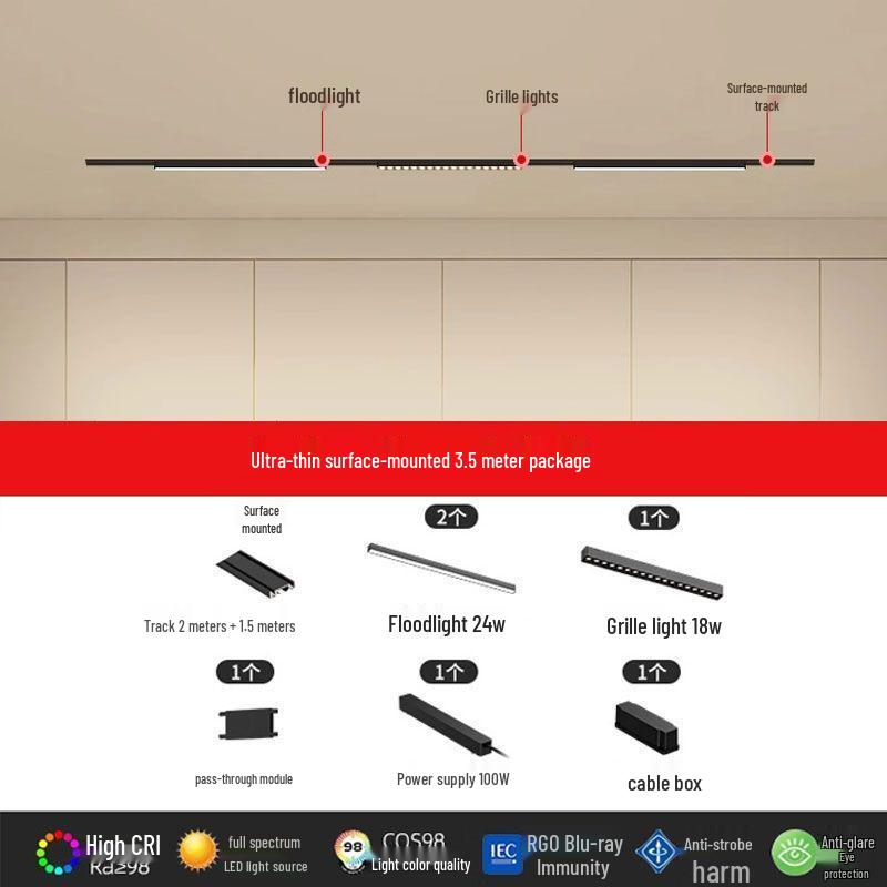 Ultra-Thin Surface-Mounted Magnetic Track Light Set for Living & Dining Rooms