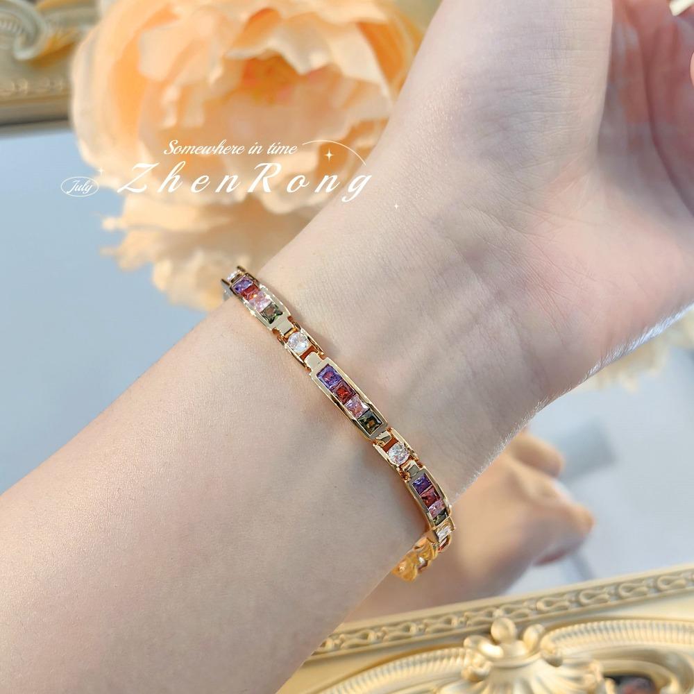 

Vintage Colorful Gemstone Bracelet Dopamine Color Trendy Elegant Boho Chic Women Jewelry