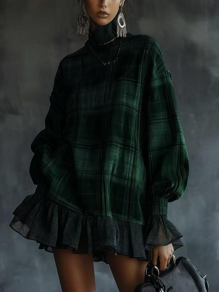 Floral Grid Ruffled Short Dress - Spring Fashion Set for Women