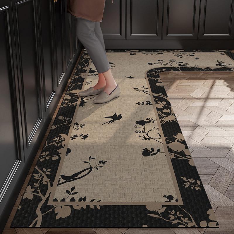 French Medieval Style Kitchen Floor Mat Non-slip and Oil-proof, Scrubbable Leave-in Special Foot Mat L-shaped Whole Floor with Diatom Mud Carpet