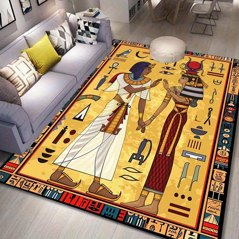 Ancient Egyptian Design Rug Featuring Pharaohs for Unique Living Room Décor | Historical Art Carpet | Cultural Home Furnishings