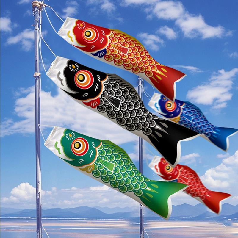 40/70/95cm Japanese Carp Flag Windsock Hanging Fish Flag Kite Colorful Wind Socks Home Garden Decoration Cartoon Fish Flag