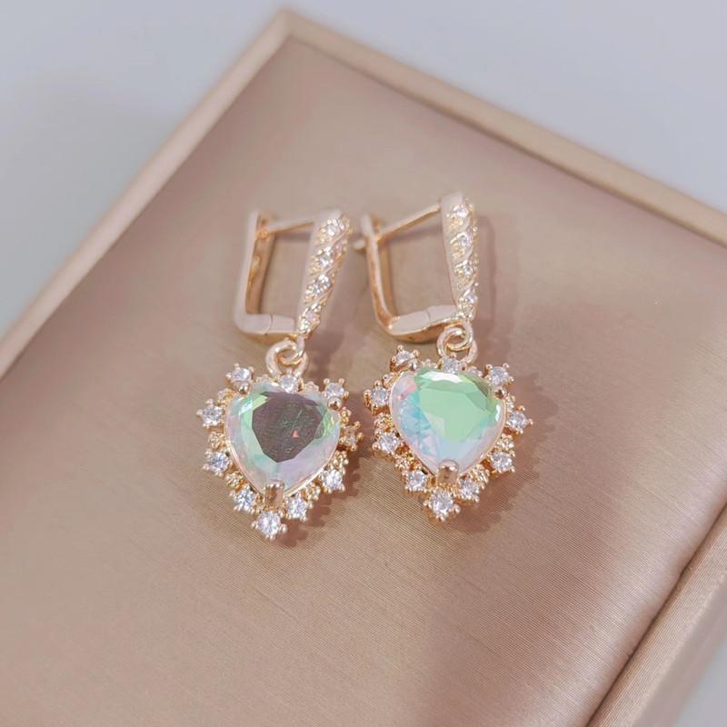 Mehrfarbige herzförmige Kristall-Tropfen-Ohrringe für Frauen 2023 neue Mode Goldfarbe Hochzeit Verlobungsfeier Schmuck Zubehör