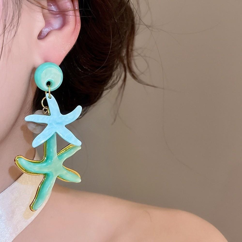 Temperament Bohemian Dangle Earrings Shell Starfish Ear Pendant  Vacation