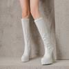 Women's high-heeled boots autumn and winter new waterproof table thick-heeled large-size solid-color medium boots