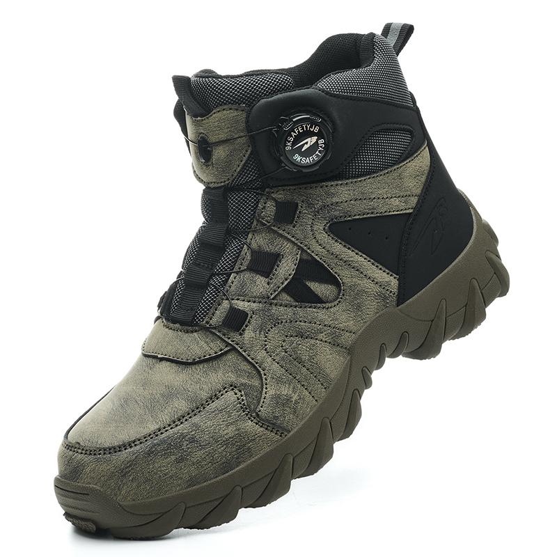 swivel button safety shoes anti-slip work shoes high-top micfiber leather work sneakers industrial waterproof work boots for men