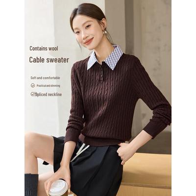 Mohanyimei Wool Blend Cable Knit Polo Sweater