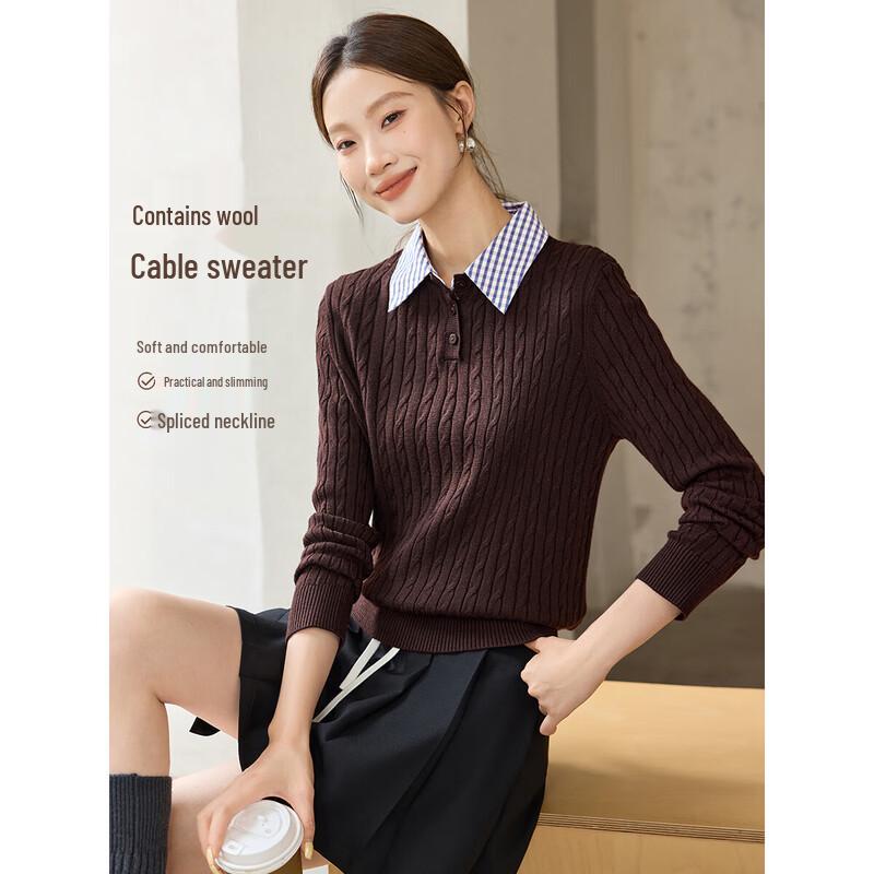 Mohanyimei Wool Blend Cable Knit Polo Sweater