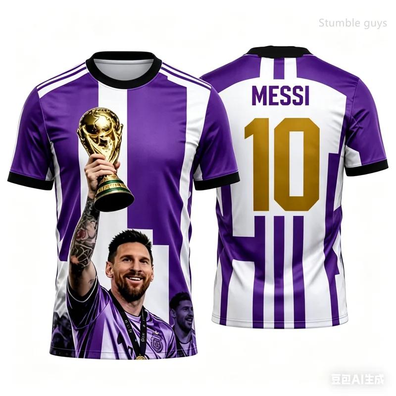 T-shirt Graphique Messi Football d'Été Doux pour Homme Manches Courtes Décontracté Sportif Hauts pour Enfants Garçons Street Wear Quotidien