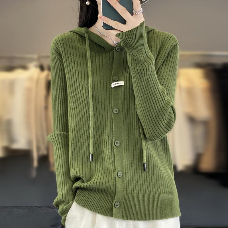 Cardigan cu glugă tricotat pentru femei Toamnă și Iarnă Nou la modă și versatil Hanorac îngroșat Moale și prietenos cu pielea Jachetă hanorac