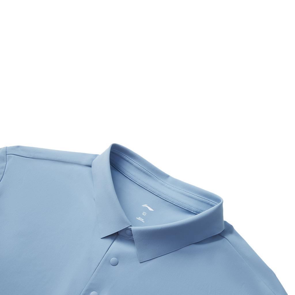 Li Ning Breathable Solid Color Logo Short Sleeve Polo Shirt Men Tops Cyan-Gray-Blue APLV039-8
