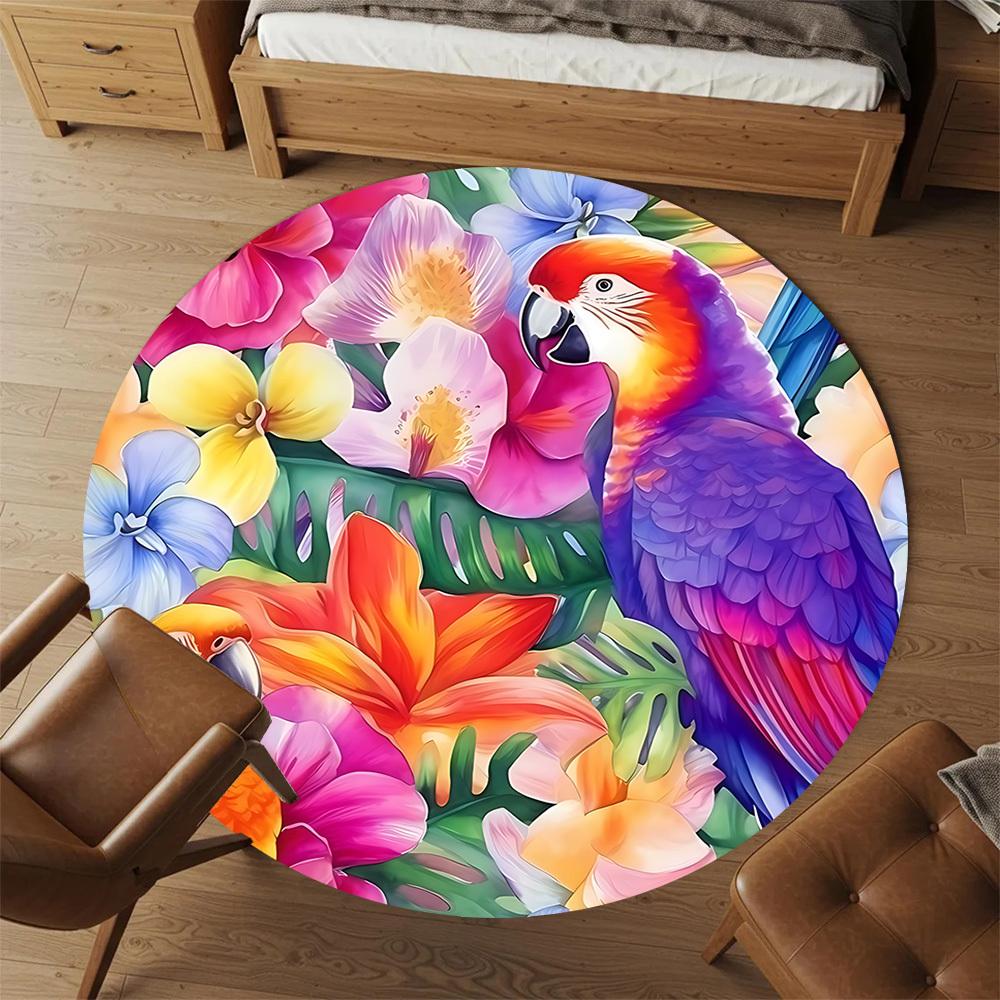 1pc parrot flowers Round Chair mat Area Rug - Non-Slip, Floor Mat for Office, Bedroom, and Indoor Decor c1125863