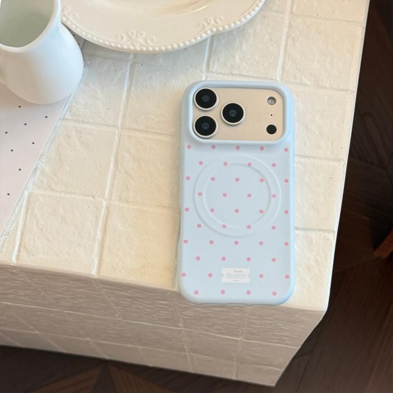 Korean Style Polka Dots Phone Case IPhone 18 Pro Max 16 15 14 17 Matte Shockproof Soft Magnetic
