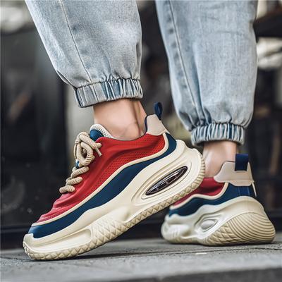 Hong Kong Style Leather Dad Shoes Thick Sole Heightened Individuality Student Contrasting Color Casual Air Cushion Bottom Cushioning Sports Running