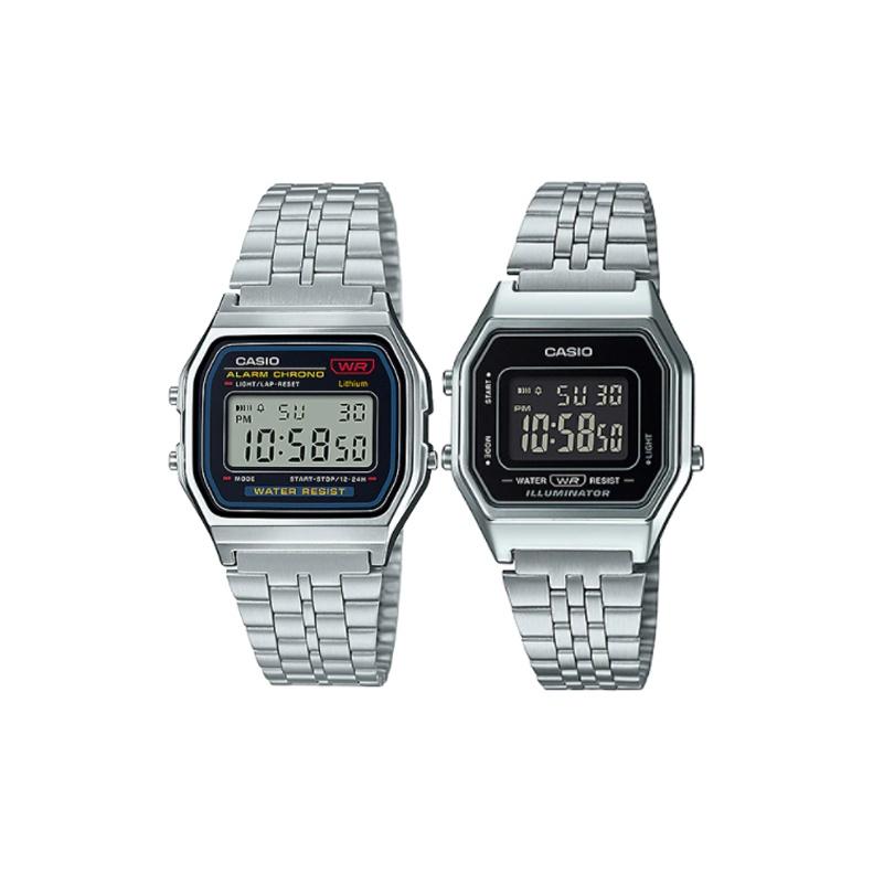CASIO Unisex Pair Table Series Black Watch LA680WA-1B&A159WA-N1 Regular Watch Box