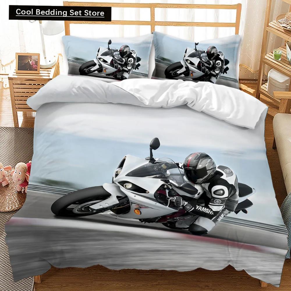 Motorrad-Bettbezug-Set, Rennmotorrad-Bettbezug, Motorradfahrzeuge, Extremsport, weicher Polyester-Bettbezug, Queen-Size