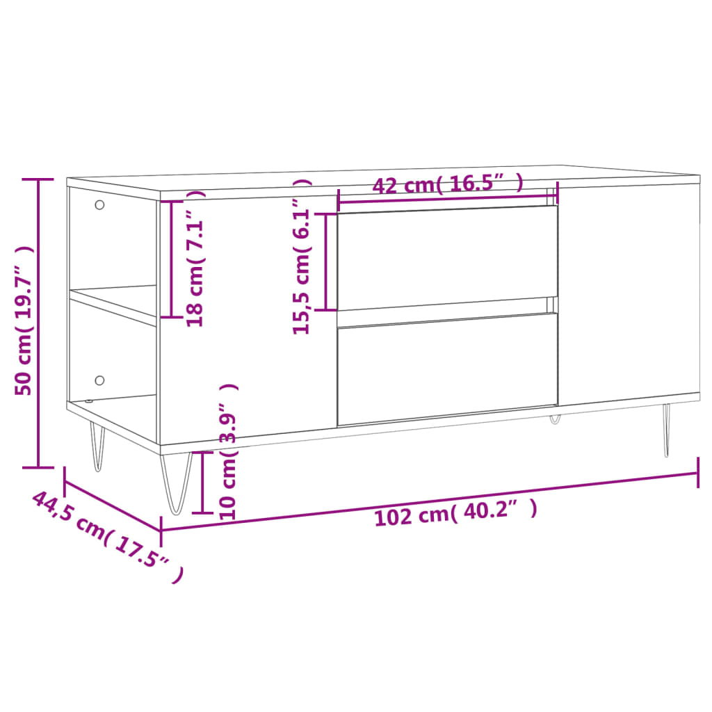 Coffee Table Concrete Grey 102 x 44.5 x 50 cm Particleboard