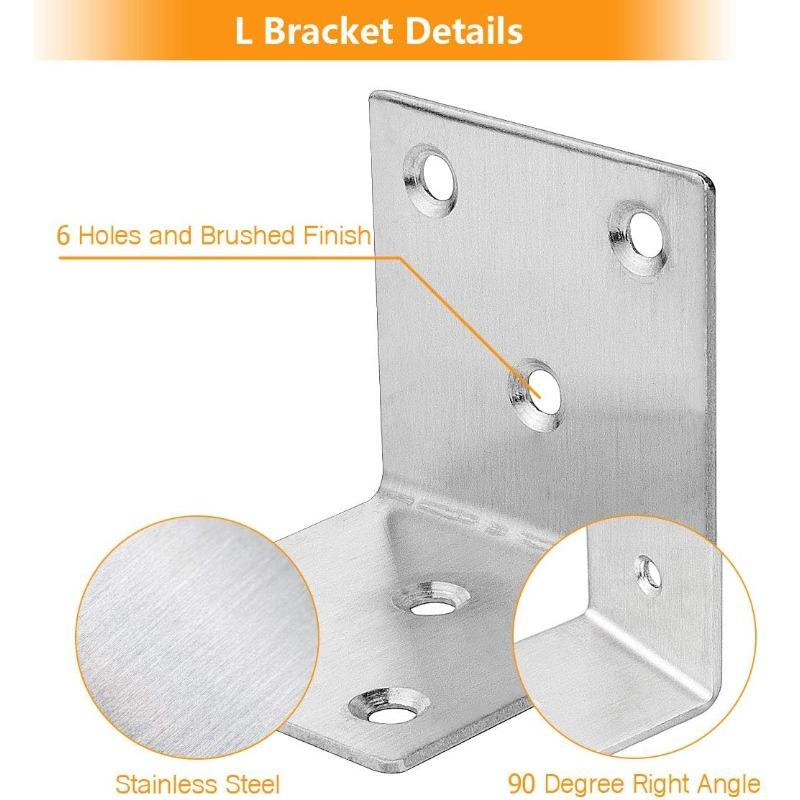 Heavy Duty Stainless Steel Corner Brackets - 90 Degree L Shape Right Angle Braces for Wood, Shelves, Wooden Frames, Beds