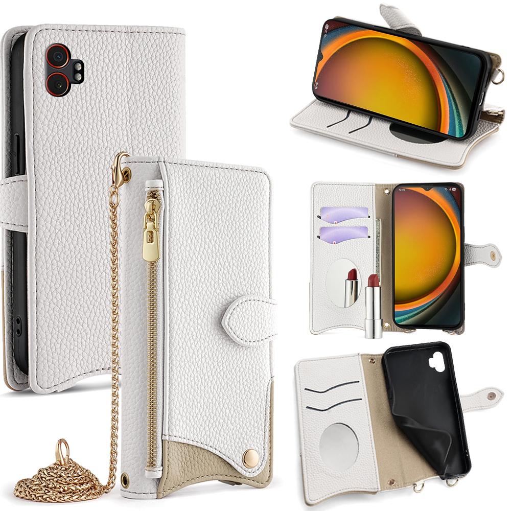 For Samsung Galaxy XCover7 Pro Leather Case Wallet Stand Cover Irregular Tail Style with Chain Strap