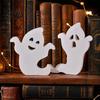 Minimalist Ghost Display Figurine Cute Halloween Wooden Table Sign, Spooky White Standing Photo Prop for Party Block Sign Holiday Tiered Tray