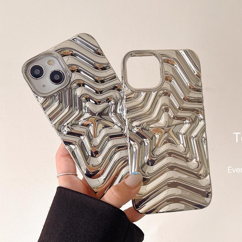 Bling Chromed Silver Gradient Five-pointed Star TPU Phone Case For iPhone 16 Pro Max 17 15 13 14 Plating Silicone Back Cover