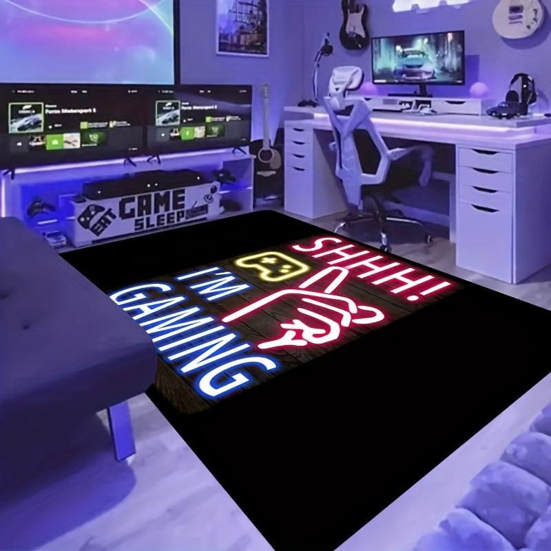 Neon Gaming Controller Print Area Rug, Aesthetic Video Game Floor Mat for Gamers Room Bedroom, Washable Man Cave Decor Carpet
