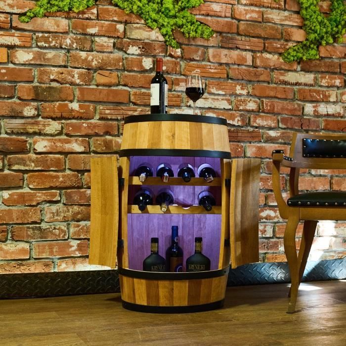 Casier à vin - Creative Cooper - Tonneau en bois - LED multicolore - Fait main - Vintage