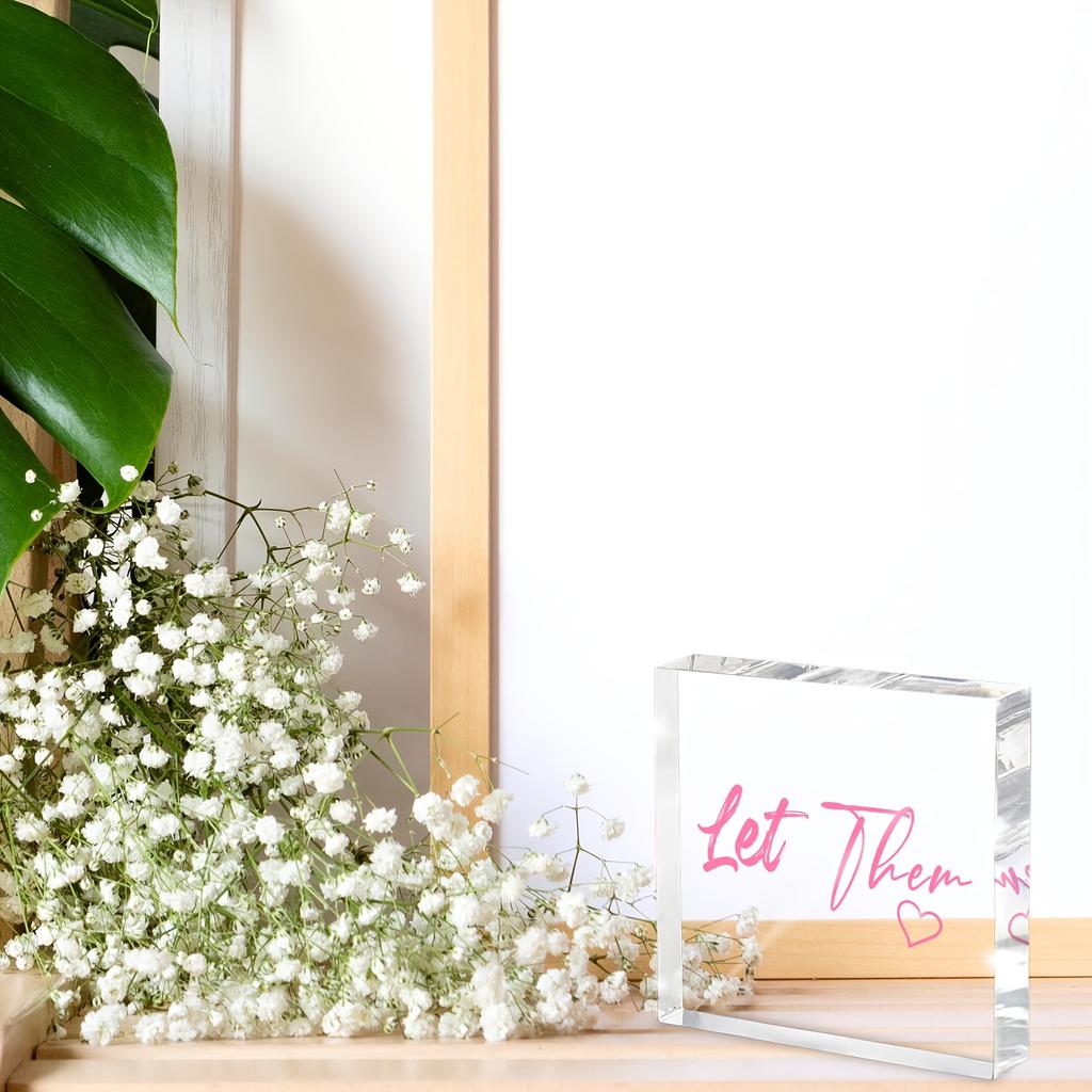 1pc Let Them Acrylic Desk Sign - Pink Inspirational Office Decor, Mindfulness Reset Tool & Boundary Affirmation, No Battery Needed, Design