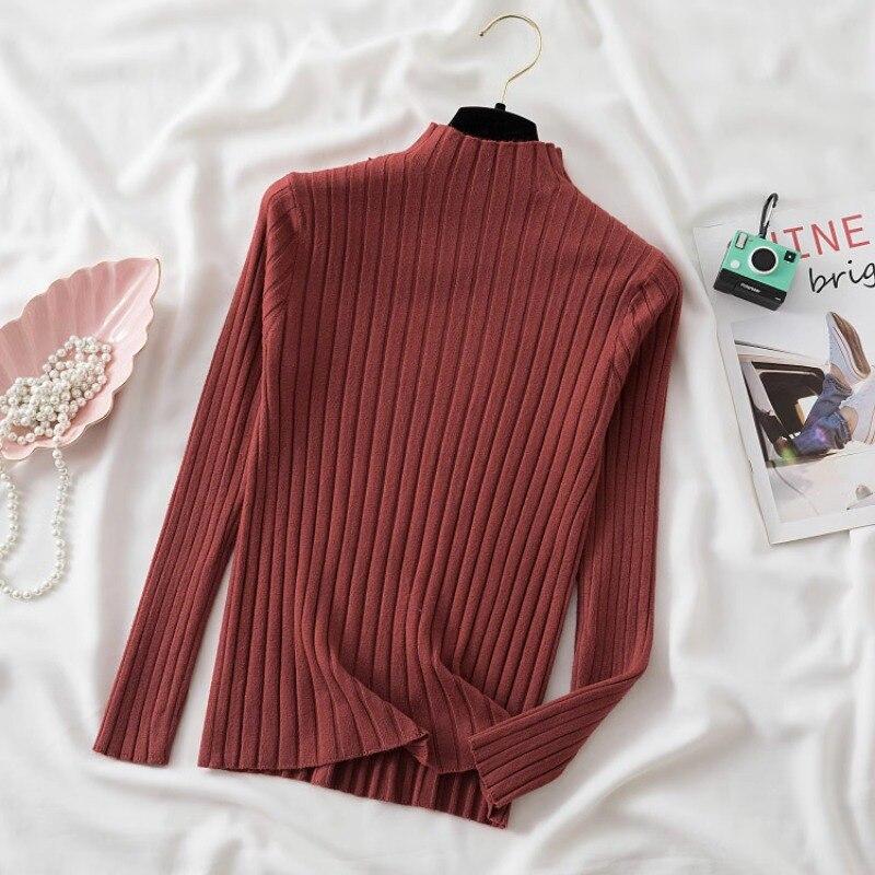 

Женские свитера с длинным рукавом, облегающие пуловеры, женские полувысокие воротнички, вязаные свитера, нижние и верхние части, осенняя и зимняя одежда One Size кирпич красный