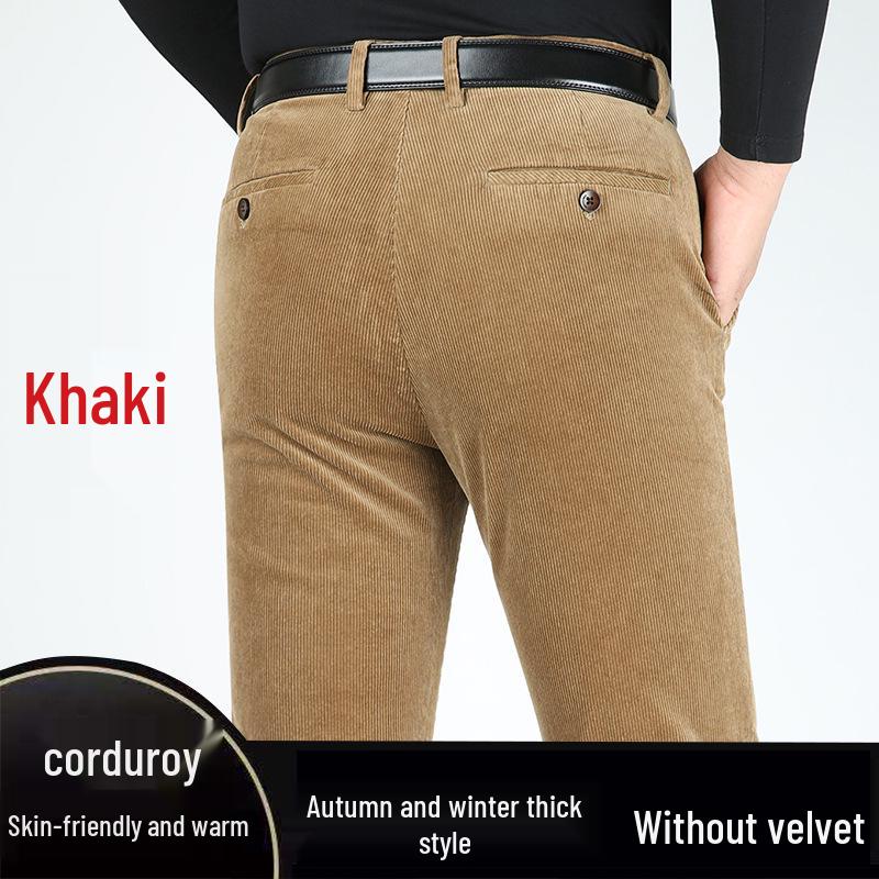 Men's Loose Straight-Leg Corduroy Pants - Pure Cotton Casual Wear for Autumn/Winter