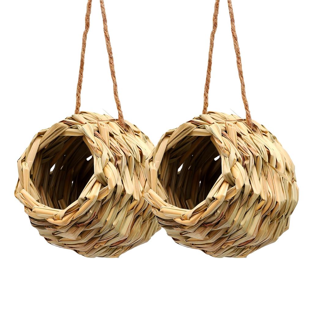 2PCS Hanging Bird House Ball Shape Hand Woven Bird Nesting House for Garden Patio Lawn Office