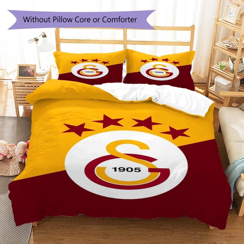 Black Gold Starry Stadium Football Print Duvet Cover Set, 3Pcs Bedding Set with 2 Pillowcases for Bedroom Decor